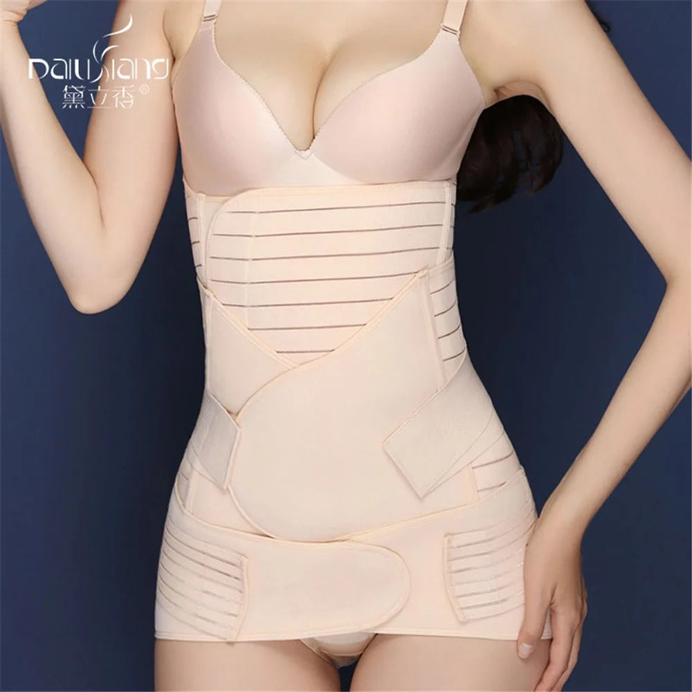 Premium 3-in-1 Set Belly/Waist/Pelvis Belt Postpartum Slimming Corset - Size: M - 1