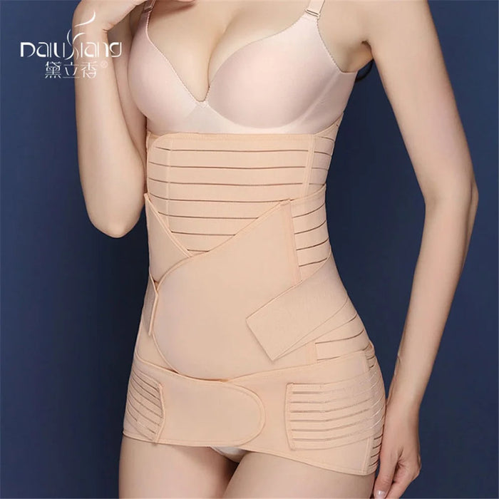 Premium 3-in-1 Set Belly/Waist/Pelvis Belt Postpartum Slimming Corset - Size: M - 4