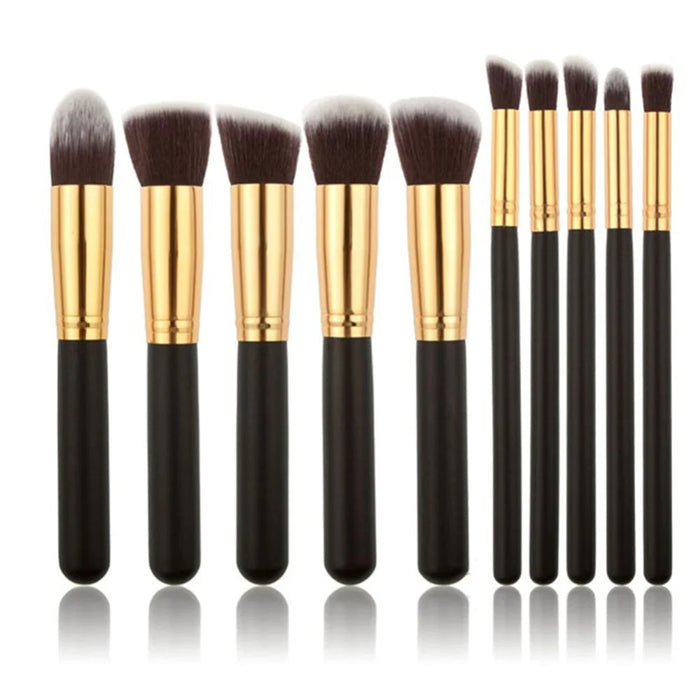 10PCS Professional Makeup Brush Set Cosmetics Foundation Blending Blush Makeup Tool - Gold Color / Black - 1