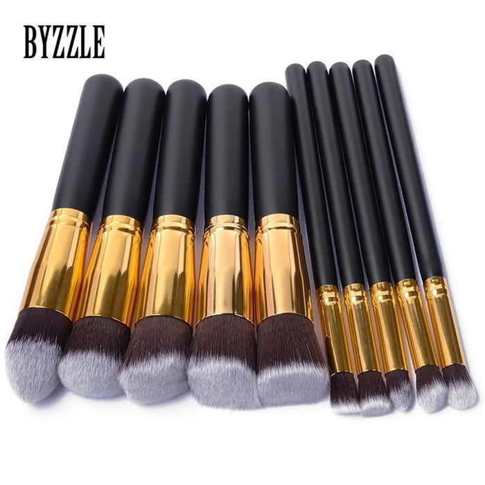 10PCS Professional Makeup Brush Set Cosmetics Foundation Blending Blush Makeup Tool - Gold Color / Black - 2