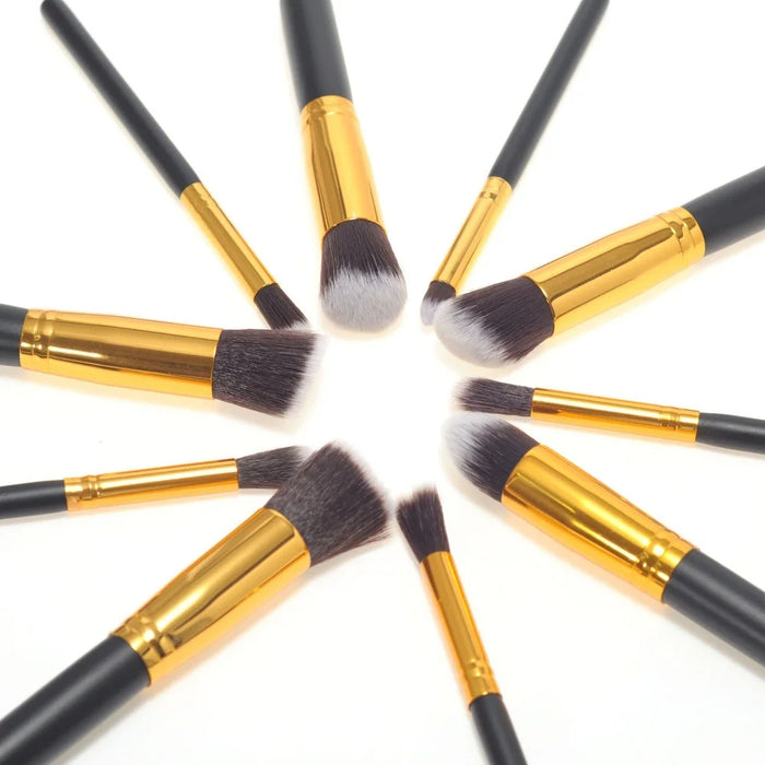 10PCS Professional Makeup Brush Set Cosmetics Foundation Blending Blush Makeup Tool - Gold Color / Black - 4
