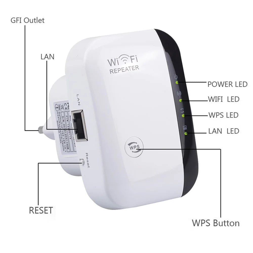 Wireless WiFi Repeater WiFi Range Extender Router Wi-Fi Signal Amplifier 2.4G 300Mbps WiFi Booster - EU Plug - 6