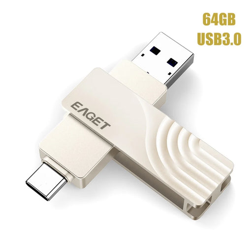 EAGET CF30 2-in-1 Type C USB 3.0 Flash Drive Memory Stick for Type-C Phone Tablet Laptop, 64GB - 1