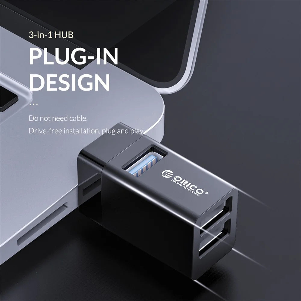 ORICO MINI-U32-BP USB 3.0 Hub Mini USB 2.0 Splitter 3-port High Speed Expanded Wireless USB HUB for Desktop Laptop - Black - 3