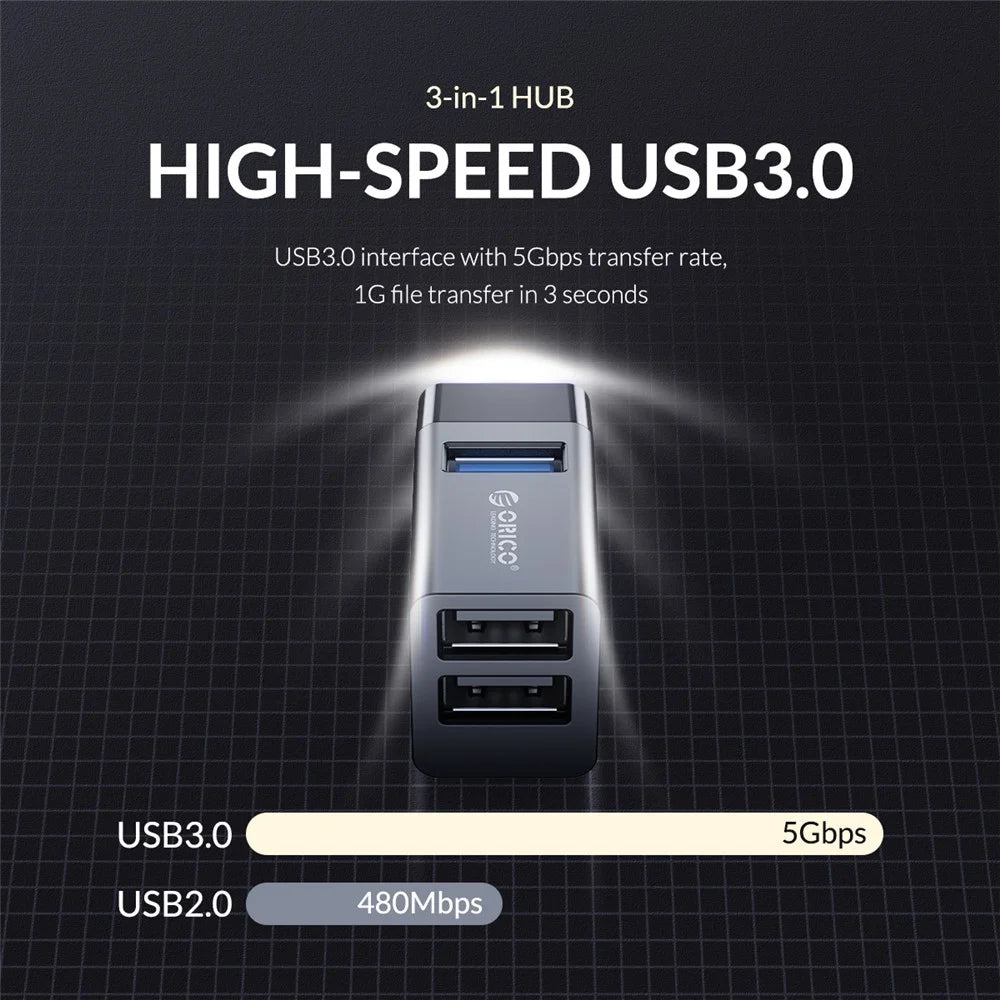 ORICO MINI-U32-BP USB 3.0 Hub Mini USB 2.0 Splitter 3-port High Speed Expanded Wireless USB HUB for Desktop Laptop - Black - 4