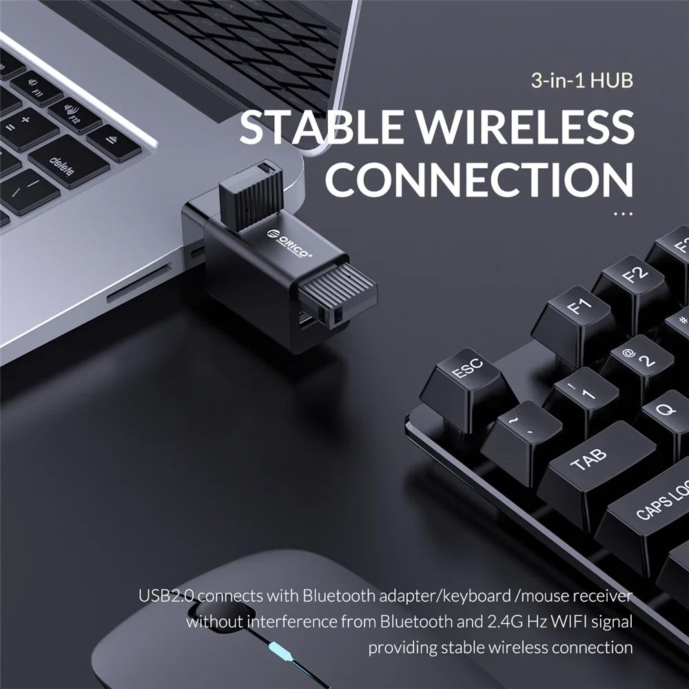 ORICO MINI-U32-BP USB 3.0 Hub Mini USB 2.0 Splitter 3-port High Speed Expanded Wireless USB HUB for Desktop Laptop - Black - 5