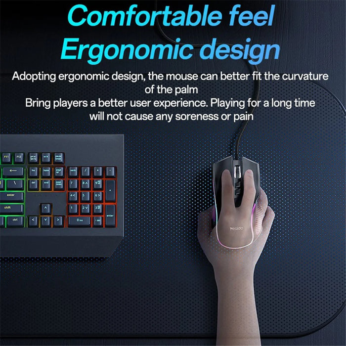 YESIDO KB20 USB Wired Gaming Mouse 7200DPI RGB Light Computer Laptop Mice - 4