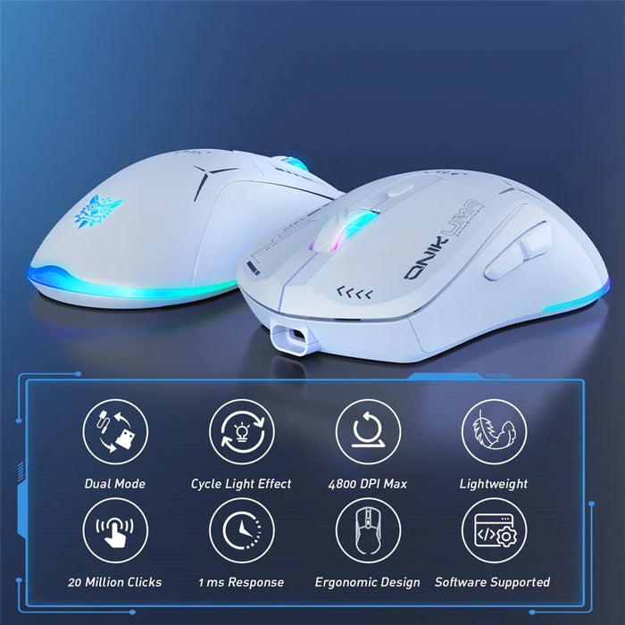 ONIKUMA CW917 Wired / 2.4G Wireless Dual Mode Gaming Mouse Ergonomic Computer Laptop Mice - White - 6