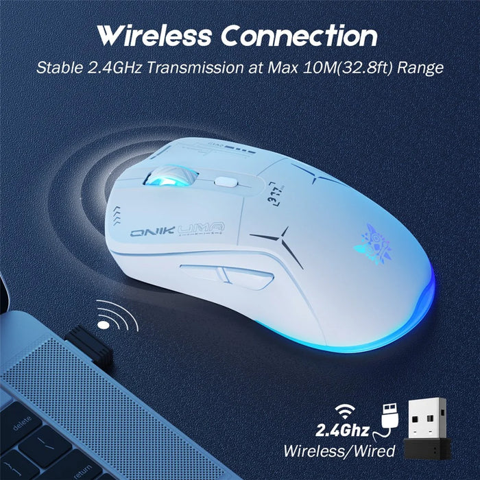 ONIKUMA CW917 Wired / 2.4G Wireless Dual Mode Gaming Mouse Ergonomic Computer Laptop Mice - White - 7