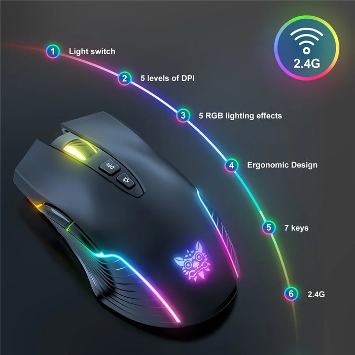 ONIKUMA CW905 Rechargeable 2.4G Wireless Gaming Mouse RGB Light Computer Mice - Black - 3