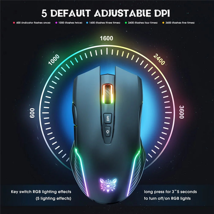ONIKUMA CW905 Rechargeable 2.4G Wireless Gaming Mouse RGB Light Computer Mice - Black - 4