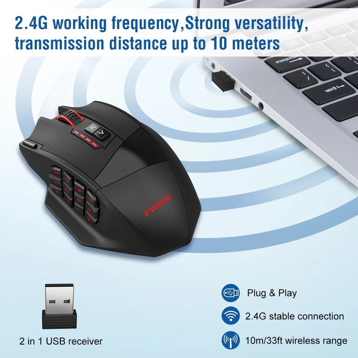 E-YOOSO X33 2.4G Wireless + USB-C Wired Computer Gaming Mouse with 12 Side Buttons - 5
