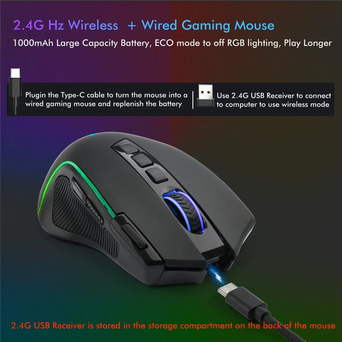 E-YOOSO X11 USB Wired+2.4G Wireless Gaming Mouse Ergonomic Design for Mac / PC / Laptop - 5