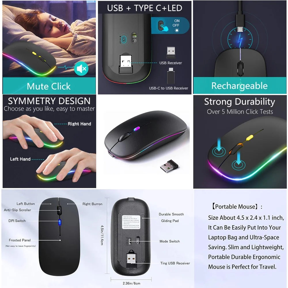 M105D Bluetooth-compatible / 2.4G Wireless Mouse Silent Backlight Computer Laptop Mice - Black - 7