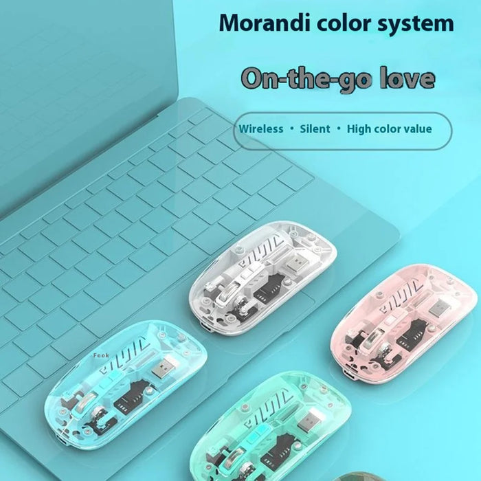 501 Bluetooth-compatible / 2.4G Wireless Mouse Transparent Design Computer Laptop Tablet Mute Mice - Transparent White - 2