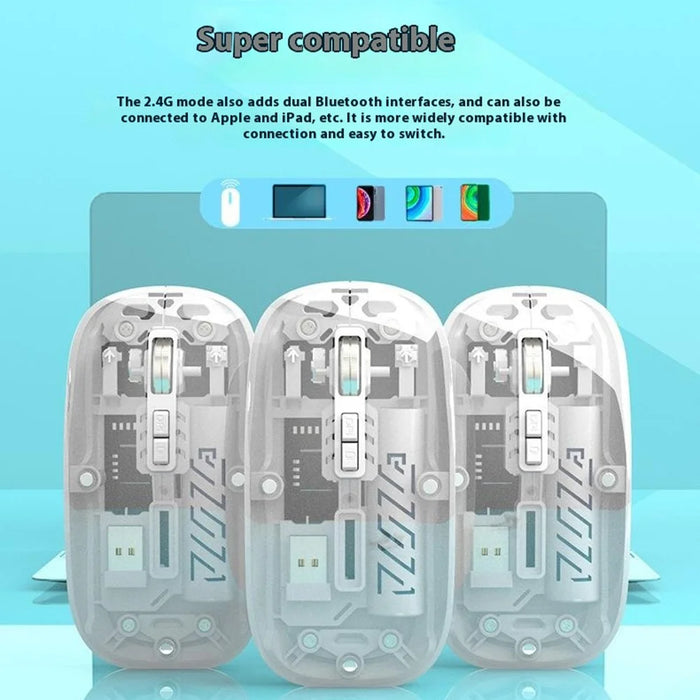 501 Bluetooth-compatible / 2.4G Wireless Mouse Transparent Design Computer Laptop Tablet Mute Mice - Transparent White - 4