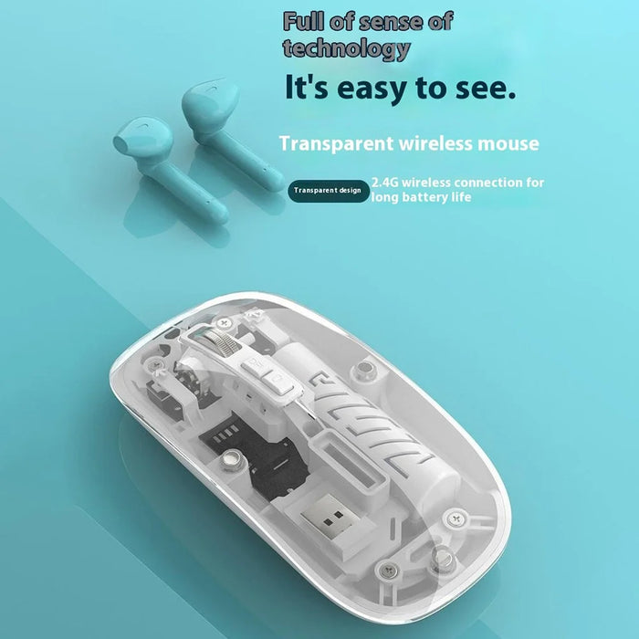 501 Bluetooth-compatible / 2.4G Wireless Mouse Transparent Design Computer Laptop Tablet Mute Mice - Transparent White - 5