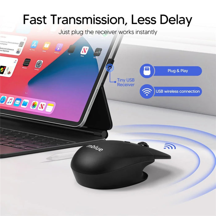 MBLUE M203 Rechargeable 2.4G Wireless Mouse Ergonomic Home Office Mute Mice - Black - 2