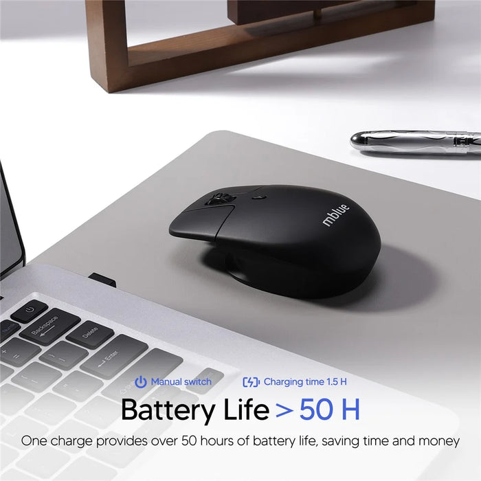 MBLUE M203 Rechargeable 2.4G Wireless Mouse Ergonomic Home Office Mute Mice - Black - 5