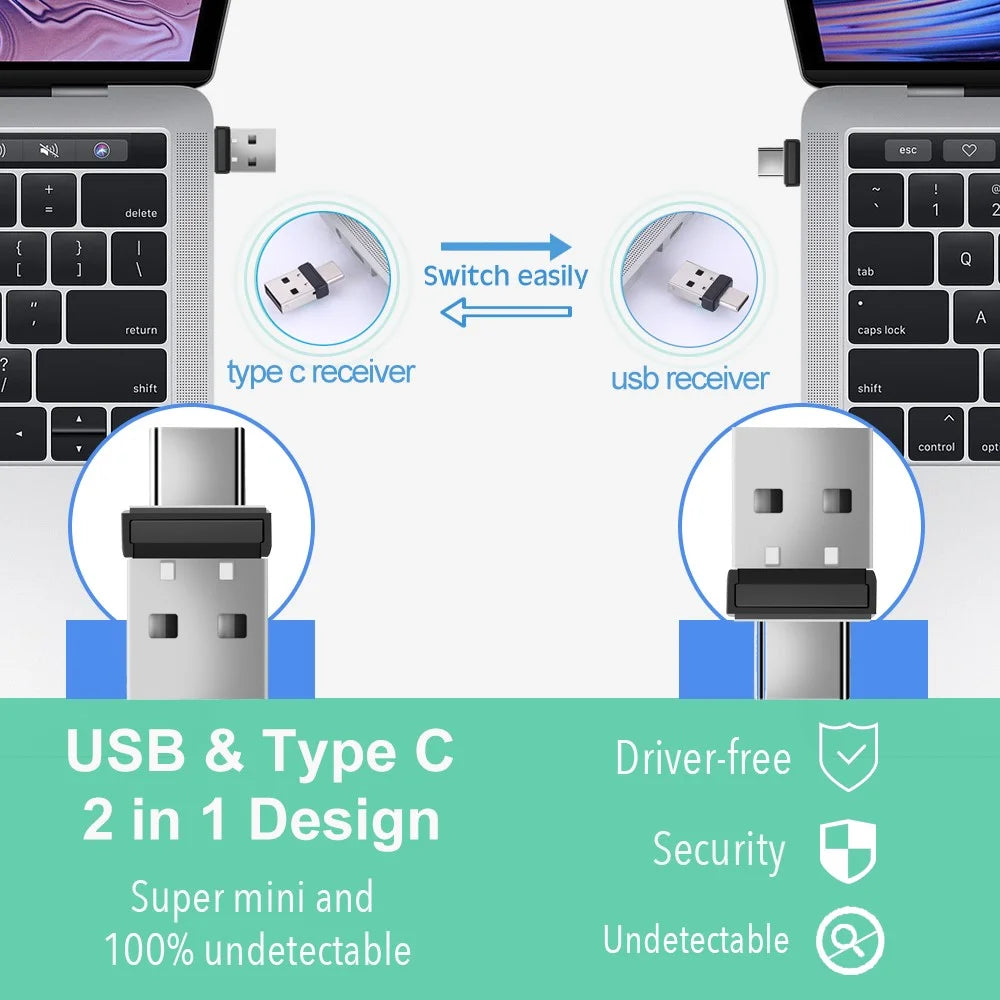 2-in-1 USB / Type-C Mouse Jiggler Portable Mini Mouse Mover, Driver-Free for Computers, Laptops - Black - 4