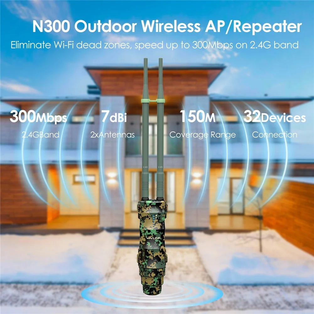 WAVLINK WN570HN2 300Mbps High Power Outdoor Router Poe Weatherproof AP  /  Repeater Mode WiFi Extender - AU Plug - 4