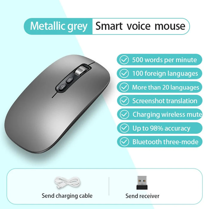 M108 AI Smart Voice Mouse 10m Wireless Rechargeable 5-Key Mouse for Windows Mac - Grey - 2