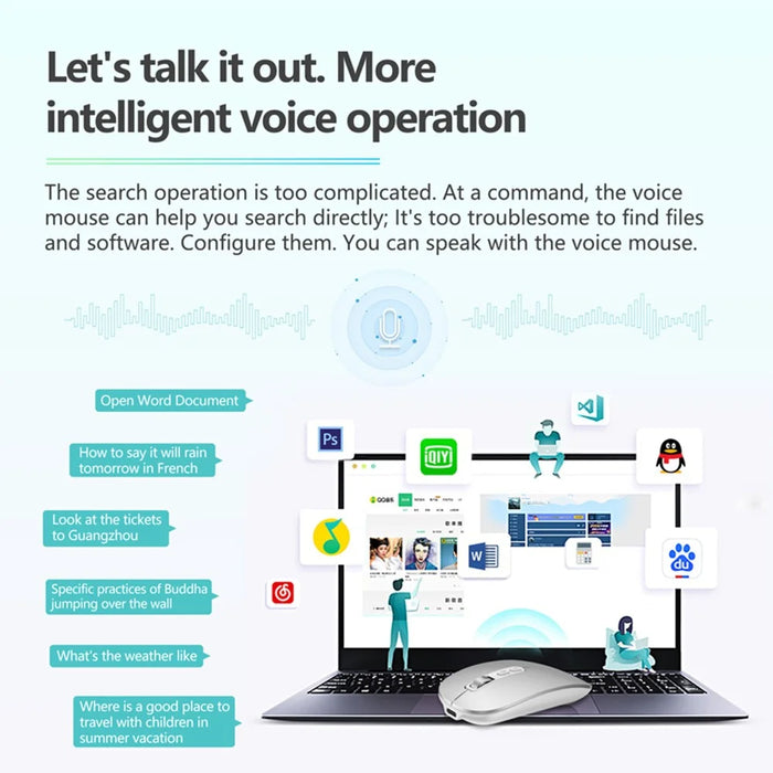 M108 AI Smart Voice Mouse 10m Wireless Rechargeable 5-Key Mouse for Windows Mac - Grey - 7