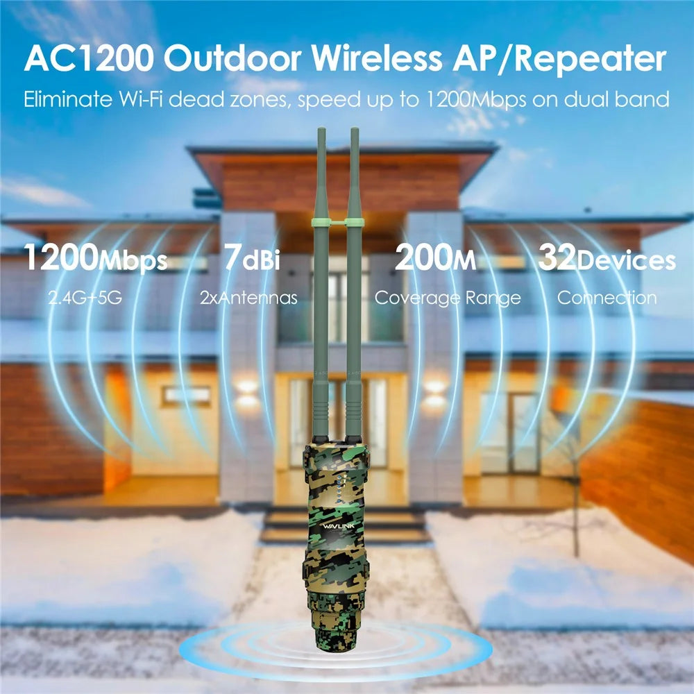 WAVLINK WN570HA2 AC1200 Dual Band Wireless Router IP67 Waterproof Outdoor WiFi Extender with Poe - AU Plug - 3