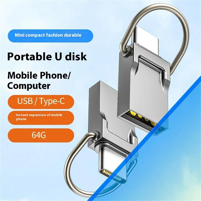 64GB Type-C / USB 2 in 1 Metal Flash Drive Tablet Phone Computer Storage U-Disk with Ring - Tarnish - 2