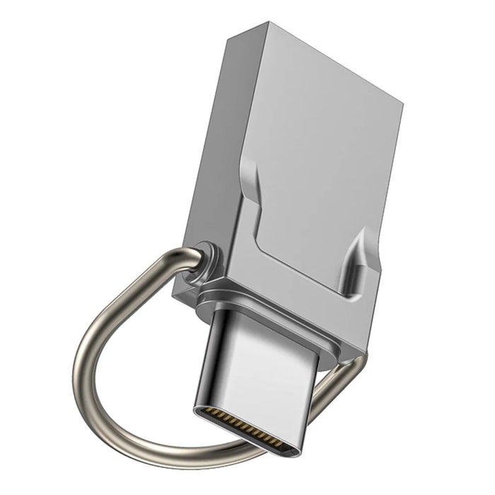 128GB Type-C / USB 2 in 1 Metal Flash Drive Tablet Phone Computer Storage U-Disk with Ring - Silver - 1