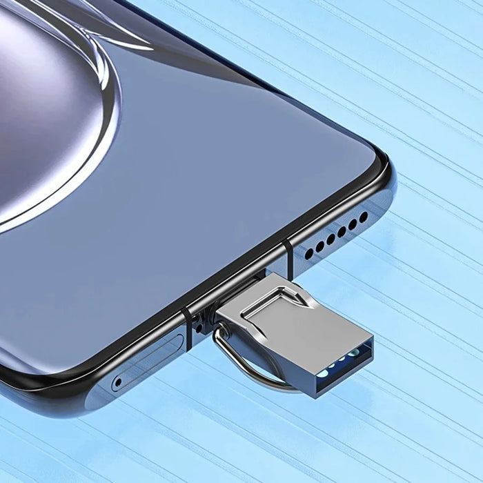 128GB Type-C / USB 2 in 1 Metal Flash Drive Tablet Phone Computer Storage U-Disk with Ring - Silver - 7