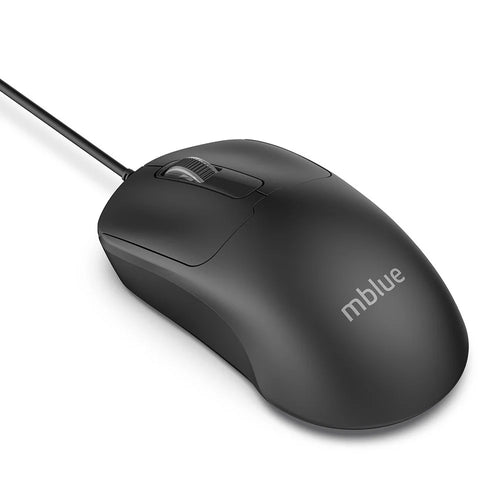 MBLUE M204 Ergonomic USB Wired Mouse 1200 DPI 3 Buttons Mouse for Laptop and PC - Black - 1