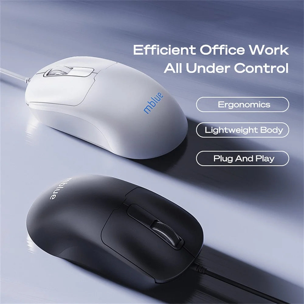 MBLUE M204 Ergonomic USB Wired Mouse 1200 DPI 3 Buttons Mouse for Laptop and PC - Black - 2