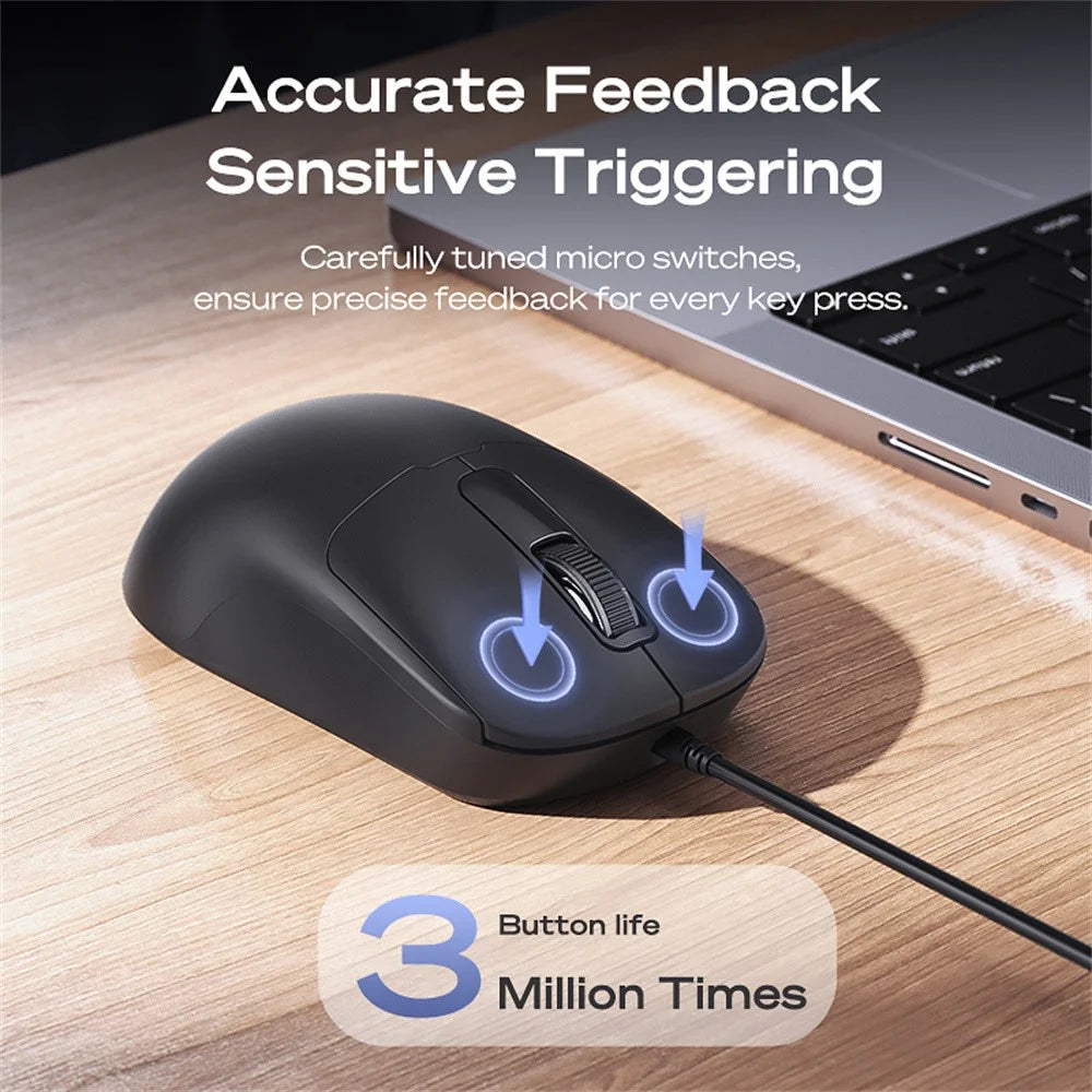 MBLUE M204 Ergonomic USB Wired Mouse 1200 DPI 3 Buttons Mouse for Laptop and PC - Black - 6