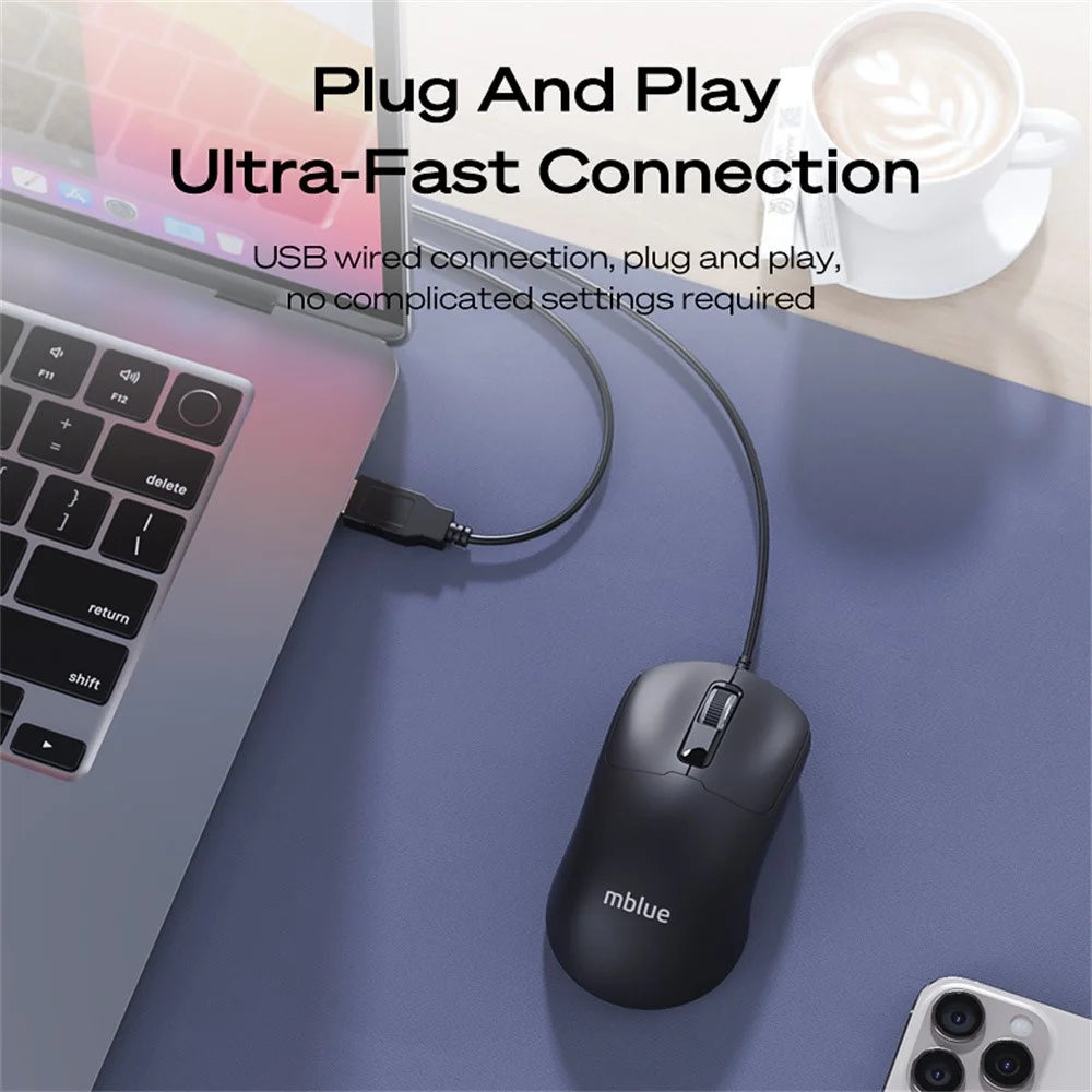 MBLUE M204 Ergonomic USB Wired Mouse 1200 DPI 3 Buttons Mouse for Laptop and PC - Black - 7