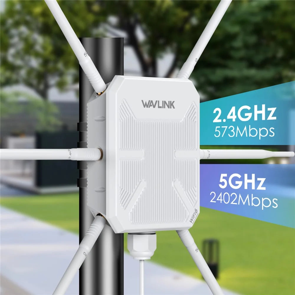 WAVLINK WN588HX3 AX3000 Dual Band Outdoor WiFi 6 Access Point Active / Passive PoE Repeater with 6x7dBi Antennas - EU Plug - 2