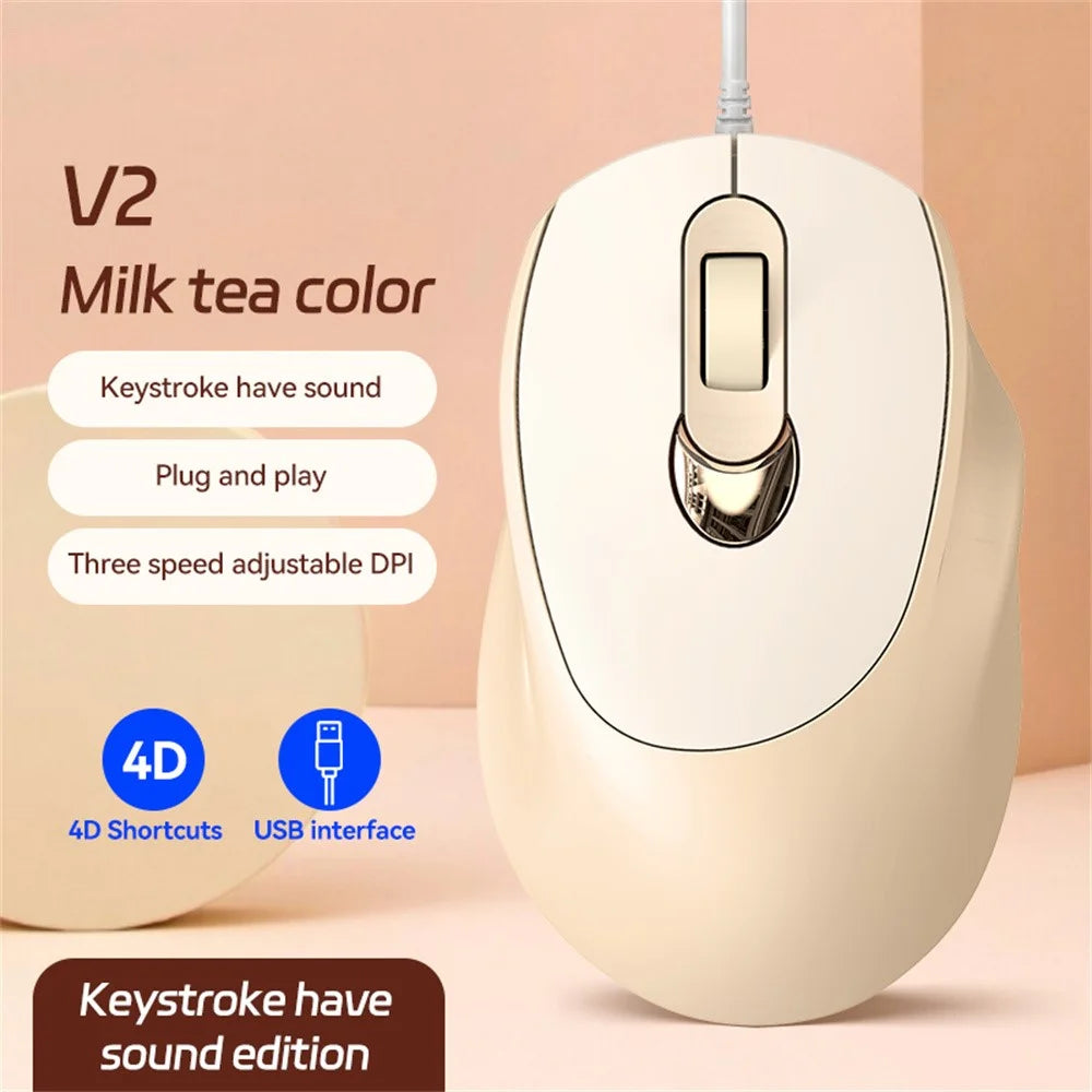 V2 Business Office Wired Mouse 4D Buttons Silent Click Adjustable DPI Ergonomic Design - Pink - 3