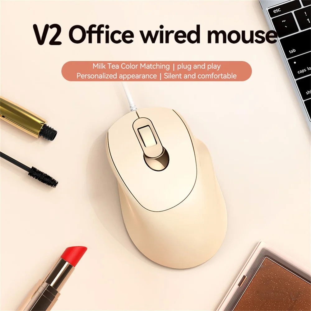 V2 Business Office Wired Mouse 4D Buttons Silent Click Adjustable DPI Ergonomic Design - Pink - 4