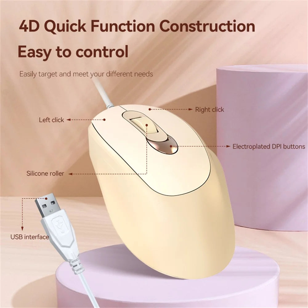V2 Business Office Wired Mouse 4D Buttons Silent Click Adjustable DPI Ergonomic Design - Pink - 5