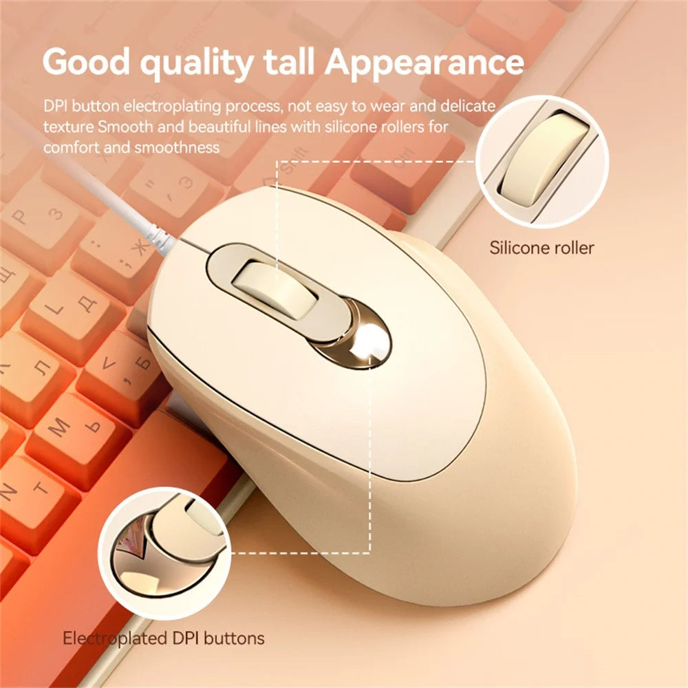 V2 Business Office Wired Mouse 4D Buttons Silent Click Adjustable DPI Ergonomic Design - Pink - 6