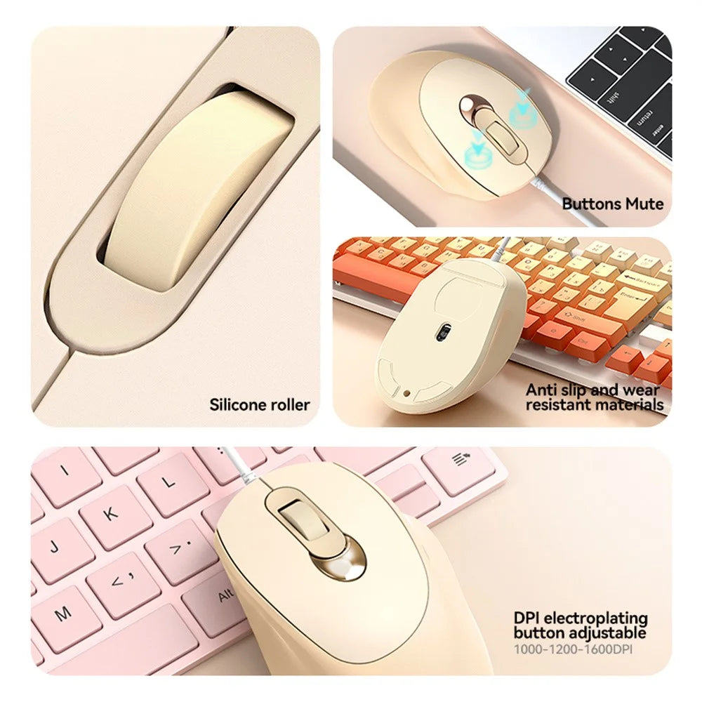 V2 Business Office Wired Mouse 4D Buttons Silent Click Adjustable DPI Ergonomic Design - Pink - 7
