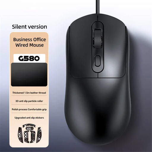 T-WOLF G580 Wired Mouse Ergonomic Design Office Mouse with 3D Anti-Slip Grille Roller 1000-1600 DPI - Black - 2
