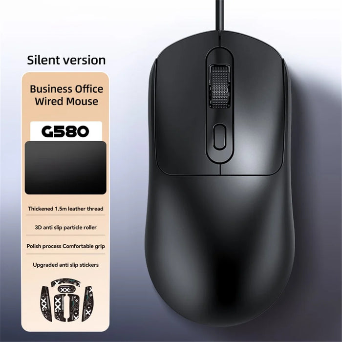 T-WOLF G580 Wired Mouse Ergonomic Design Office Mouse with 3D Anti-Slip Grille Roller 1000-1600 DPI - Black - 2