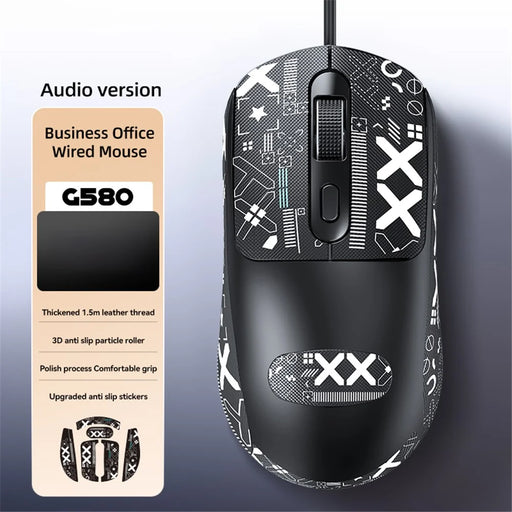 T-WOLF G580 Wired Mouse with Anti-Slip Sticker Ergonomic Design Office Mouse Support 1000-1600 DPI - Black - 2