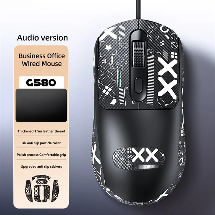 T-WOLF G580 Wired Mouse with Anti-Slip Sticker Ergonomic Design Office Mouse Support 1000-1600 DPI - Black - 2