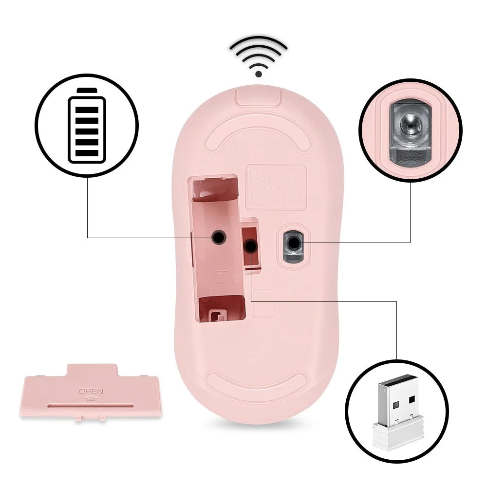 T-WOLF Q18 Wireless Mouse Ergonomic Design 2.4G Connectivity Auto Sleep for Office / Home Use - Pink - 2