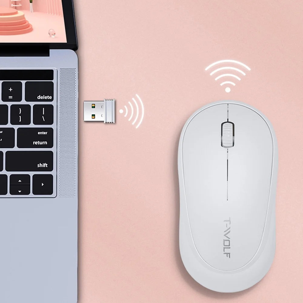 T-WOLF Q18 Wireless Mouse Ergonomic Design 2.4G Connectivity Auto Sleep for Office / Home Use - Pink - 3