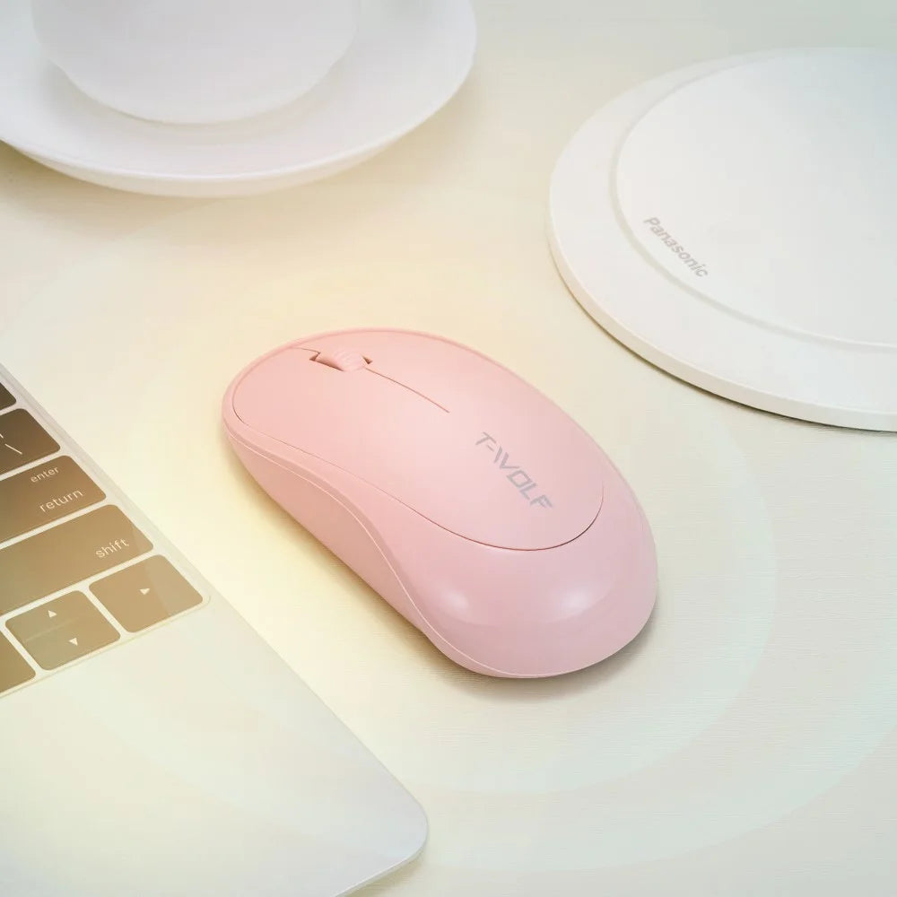 T-WOLF Q18 Wireless Mouse Ergonomic Design 2.4G Connectivity Auto Sleep for Office / Home Use - Pink - 6