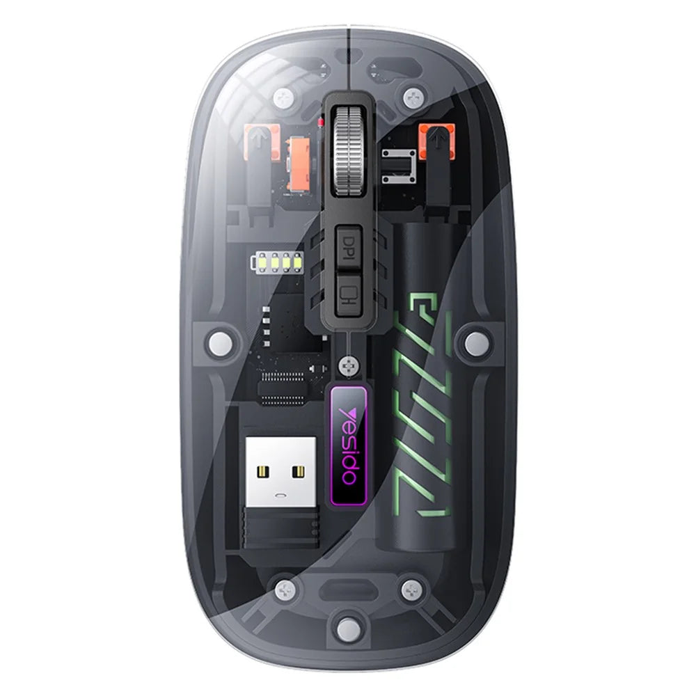 YESIDO KB29 Transparent Mouse 800 / 1200 / 1600 DPI 2.4G + Bluetooth-Compatible Dual Mode Wireless Mice - Black - 1