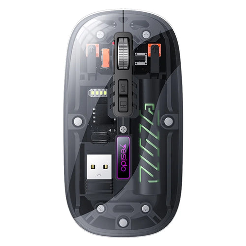 YESIDO KB29 Transparent Mouse 800 / 1200 / 1600 DPI 2.4G + Bluetooth-Compatible Dual Mode Wireless Mice - Black - 1
